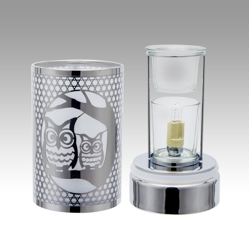 Lampe tactile 7 po avec chauffe-huile / cire - chouettes aimantes argent