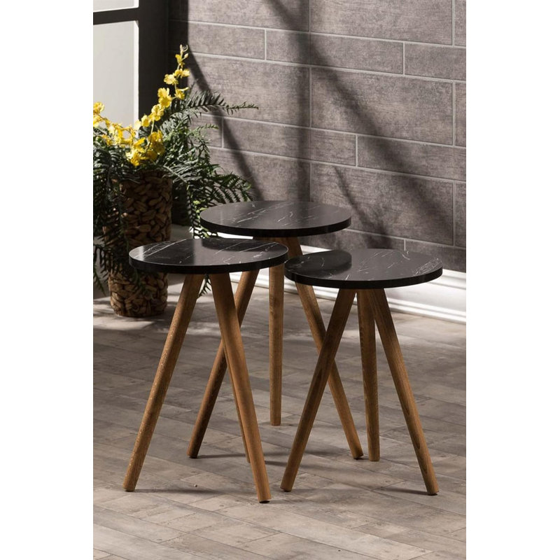 Jadyn Living Room Table Set, Black Marble