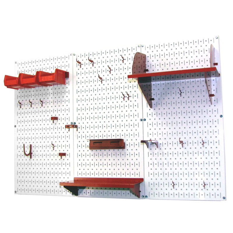 Ensemble de panneau perforé de rangement pour outils standard H 32 po x 48 po, Blanc et rouge