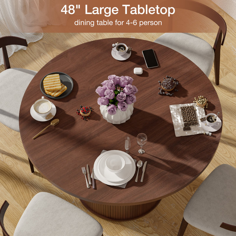 48"W Round Dining Table with 2 Storage Shelves Seats 6