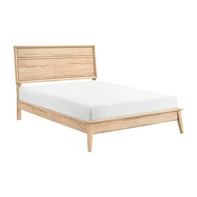 Natural Oak Finish Queen Bed, Classic Style With Mid-Century Modern Appeal For Bedroom Bed -