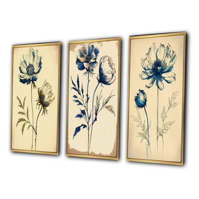«Indigo Flower Blossoming», 3 pièces sur toile