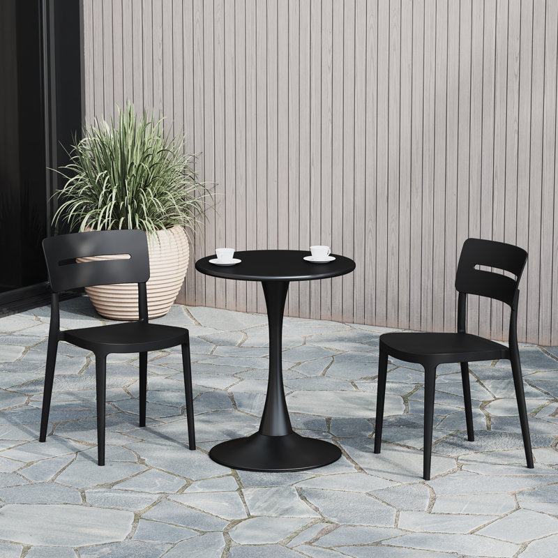 2-Person Outdoor Round Dining Set, Black