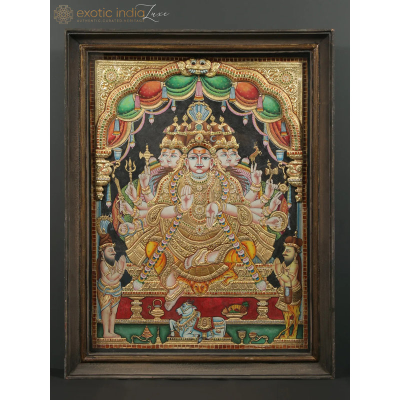 Peinture de Sadashiva Tanjore | Avec cadre en bois de teck rétro