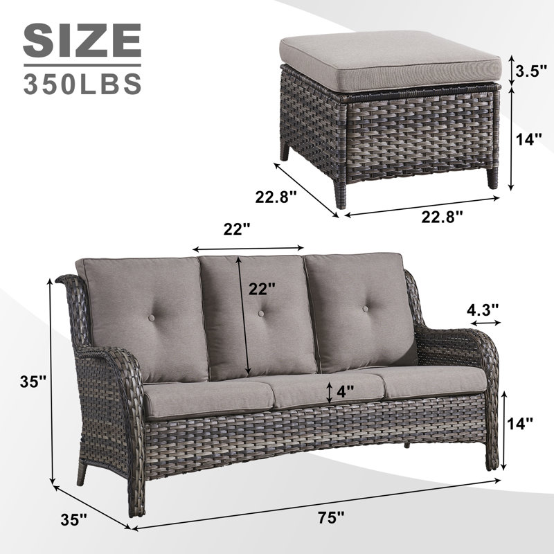 Canapé d'extérieur 75 po avec coussins Bonia, gris