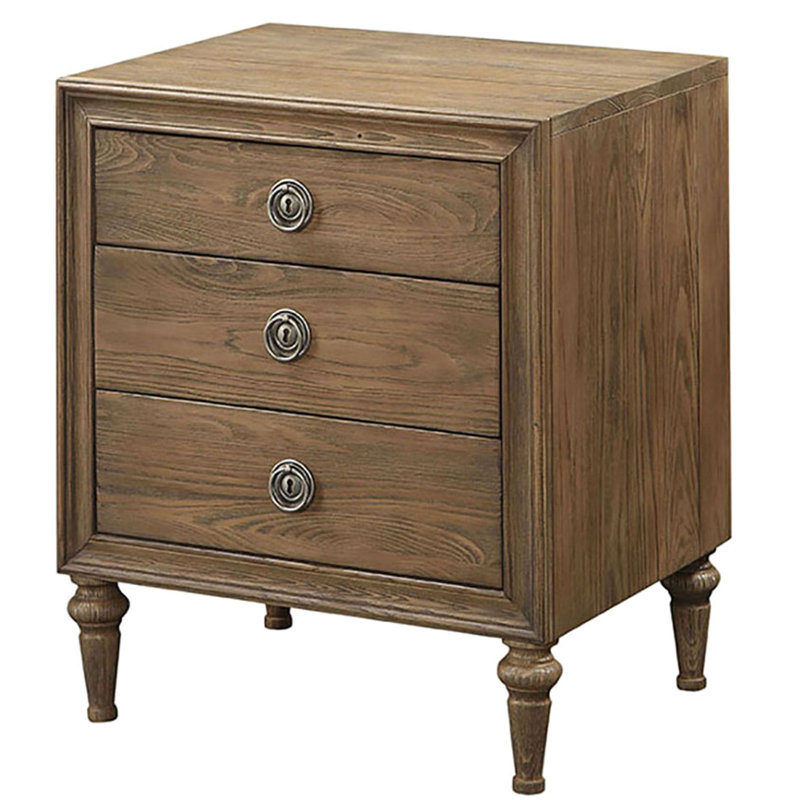Table de chevet pour chambre à coucher en chêne récupéré avec 3 tiroirs - et fonctionnelle pour poignées en métal