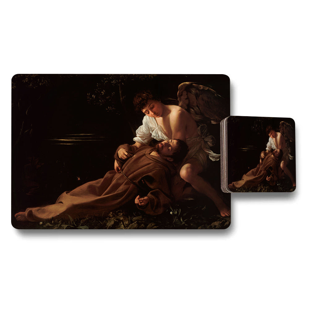 Placemat And Coaster Set With Classical Angel Artwork