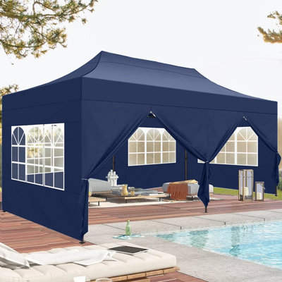 10'x20' Pop Up Canopy Tent with 6 Removable Sidewalls, Instant Outdoor Canopy Shelter with 3 Adjustable Height Waterproof, UV-Resistant EZ Outdoor Gazebo with Upgrade Raised Roof and Carry Bag, Sandbag, Stake, Rope for Parties, Commercial