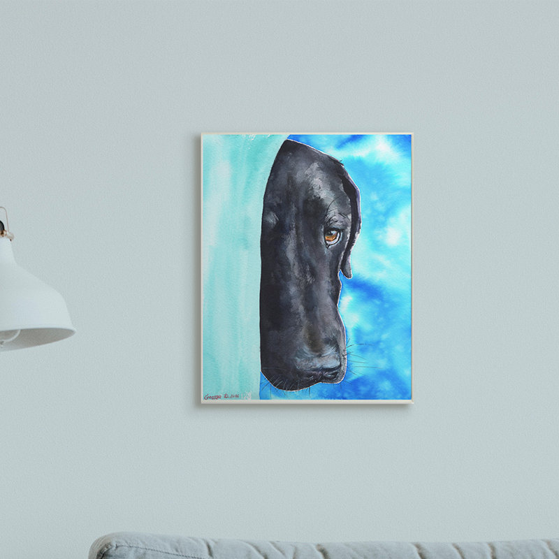 «Bashful Labrador Dog» par George Dyachenko - reproduction d'art sur toile, H 19 po x l 13 po, Plaque de bois