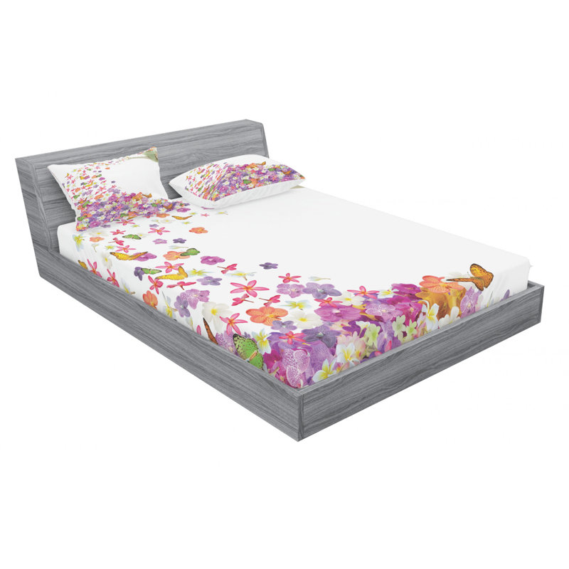 Microfiber Floral Sheet Set, Full Sheet Set + Fitted Sheet + 2 Pillowcases