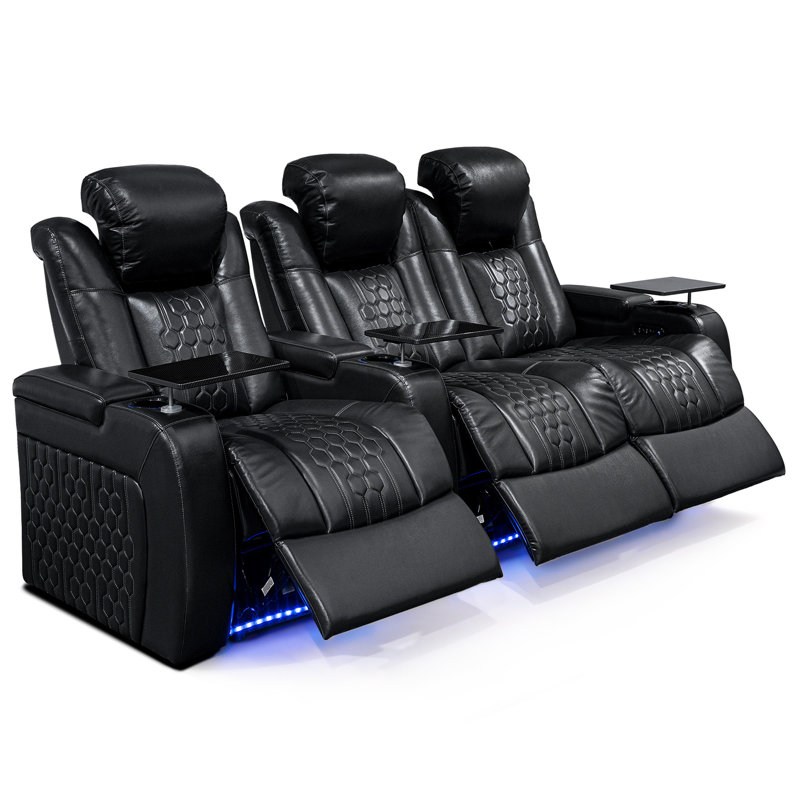 Fauteuil inclinable électrique 93,3 po 3 pièces avec nappa de grain supérieur, relaxation entièrement réglable, charge intelligente, éclairage DEL RVB dynamique, noir
