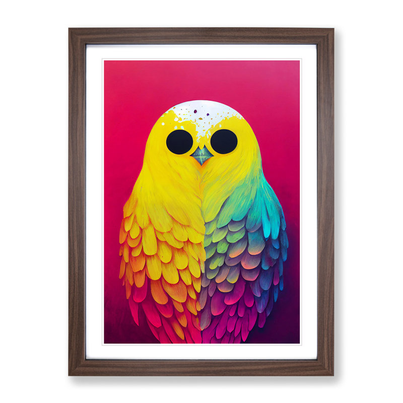 Colourful Bird No.1 Abstract - Wall Art, 66cm H x 48cm W x 2cm D, Walnut Framed, White