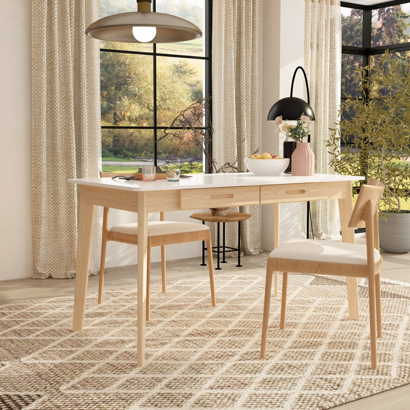 47.2" W Dining Table With 2 Drawer, Burllywood, White