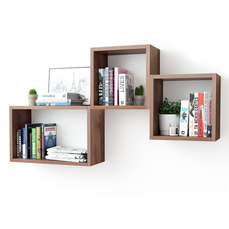  Wall Mount Cube Shelf Set Of 3, Floating Cube Shelves For Space Discovery,Dark Walnut, Dark Walnut