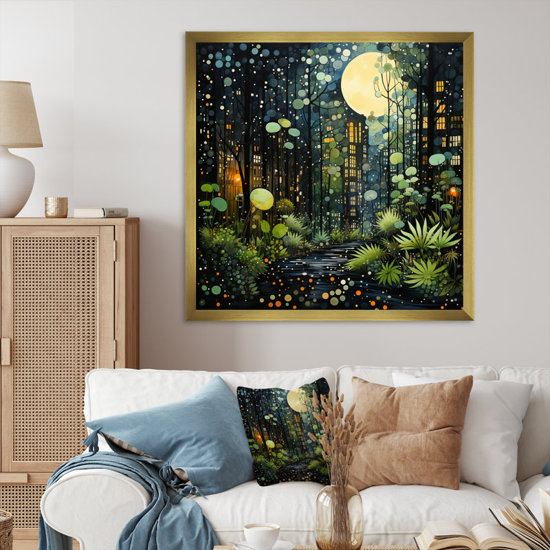 Green Yellow Urban Jungle II - Abstract Collages Canvas Prints, H 36 po x l 36 po x P 1,5 po, Encadrement doré