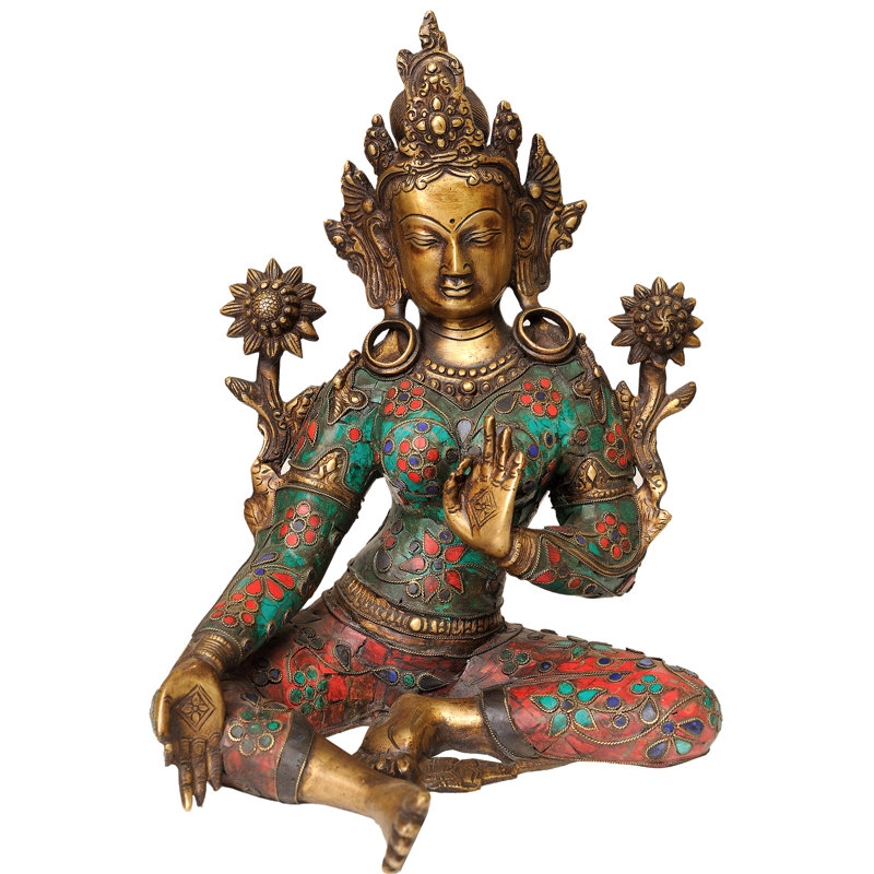 Incrustation de déesse bouddhiste tibétaine, Tara verte