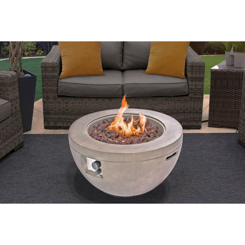 Raci Round Polyresin Propane Smokeless Fire Pit, Light Grey