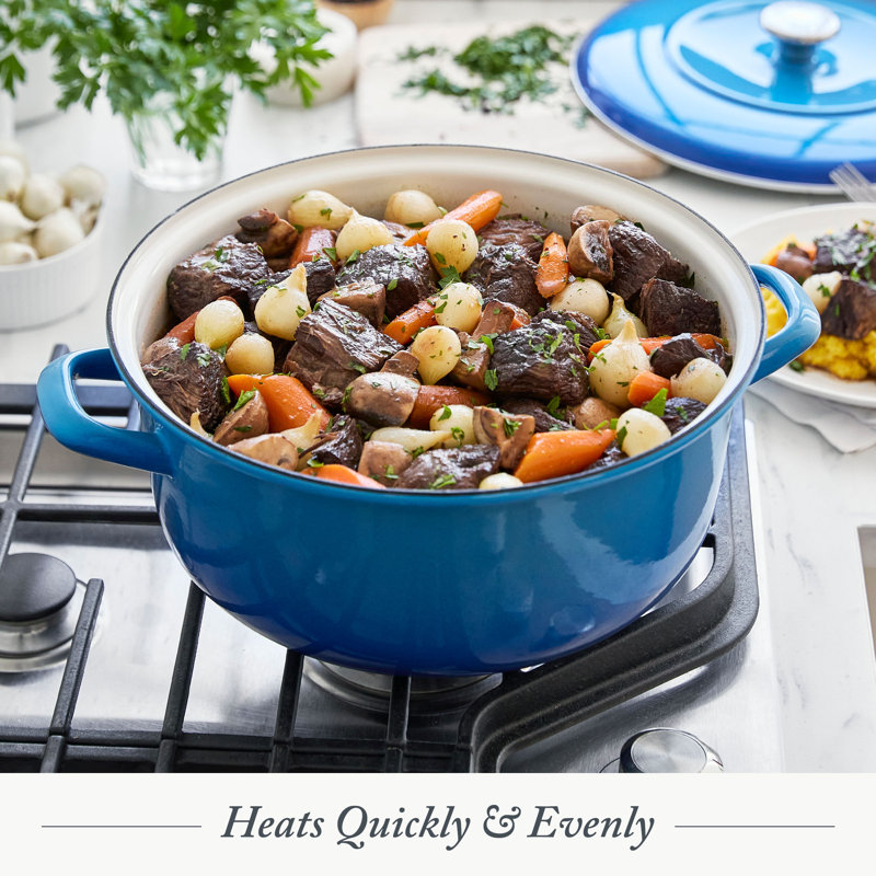 Merten And Storck 7 Quarts Non-Stick Enameled Cast Iron Round Dutch Oven, Azure Blue
