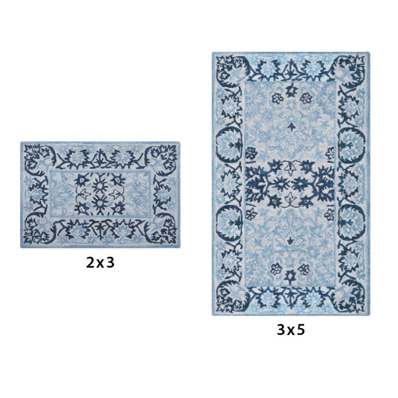 Orford Hand Tufted Wool Rug in Blue/Cream, Rectangle 3' x 5'