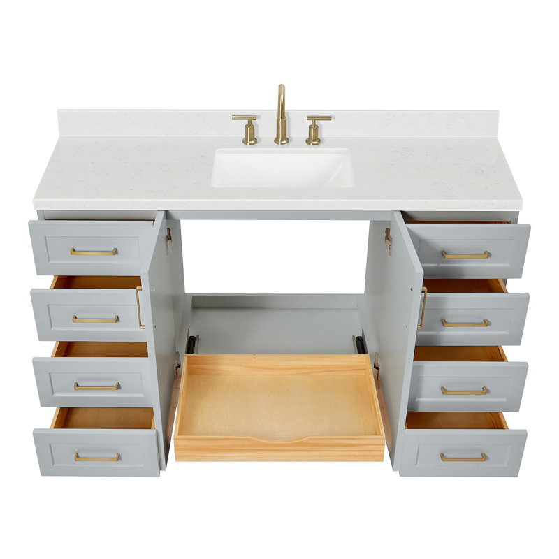 61 IN.  Single Bathroom Vanity, Gray, Rectangle, Carrara Quartz