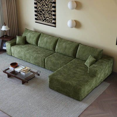 135" Cloud Sectional Couch with L-Shape Chaise,Modern Modular Sofa with Deep Seat, Upholstered Couches for Living Room Bedroom,No Assembly Required, (Plush Corduroy Fabric),Green