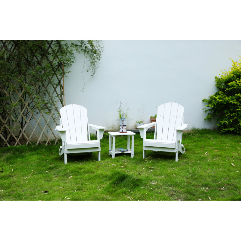 Folding Adirondack Chair With Side Table, White