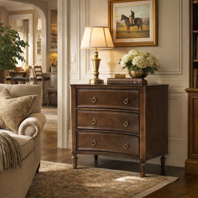 Gillianne 26"W 3-Drawer Curved Silhouette End Table with Built-in Charging Station and Simple Assembly