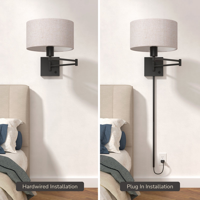 Dimmable Plug-in/Hardwired Swing Arm Wall Sconce With Bulb