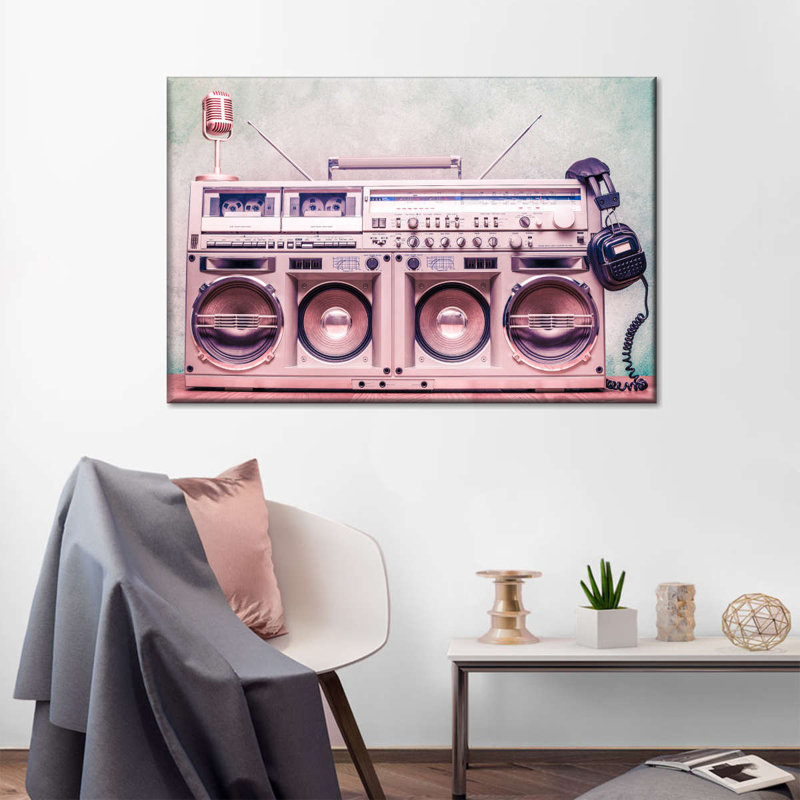 Boombox rétro sur toile, H 24 po x l 36 po x P 1,25 po
