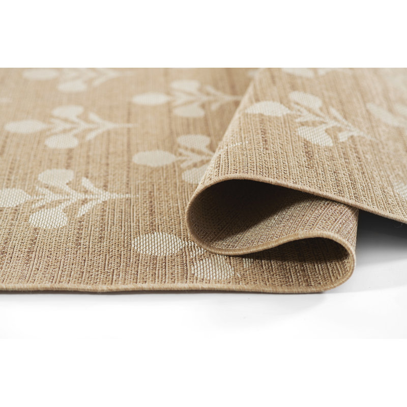 Saybrook Floral Power Loom Polypropylene Plastic Indoor / Outdoor Area Rug in Beige/Brown, Rectangle 4'1" x 6'