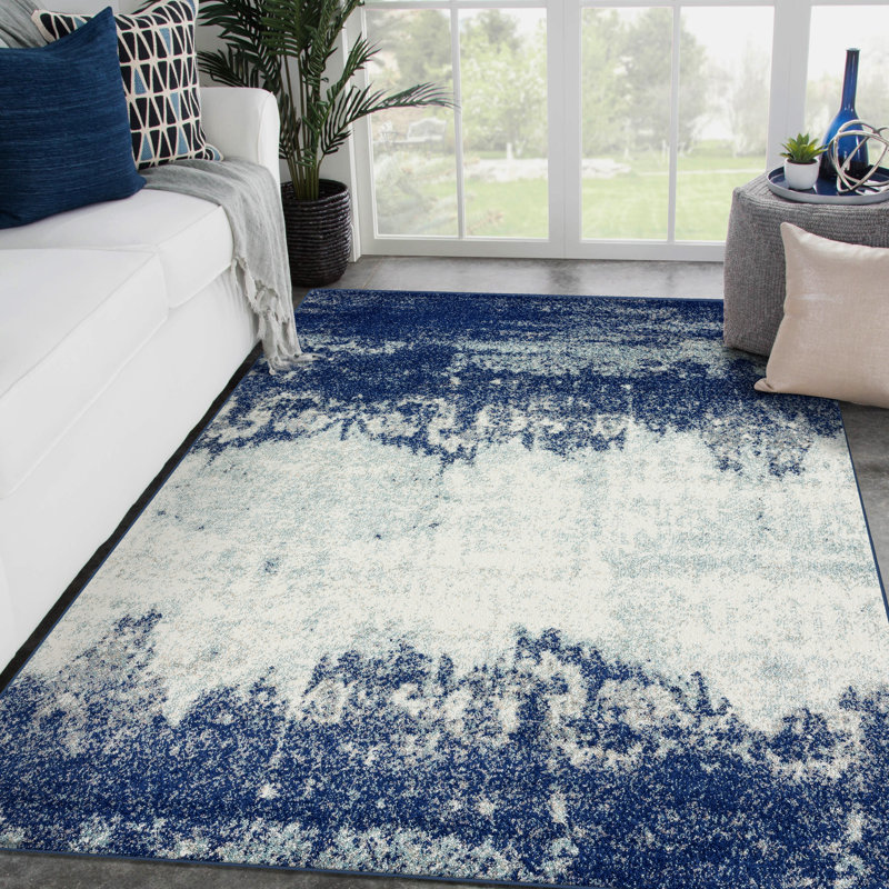 Blue and Beige Abstract 5' x 7' Synthetic Area Rug