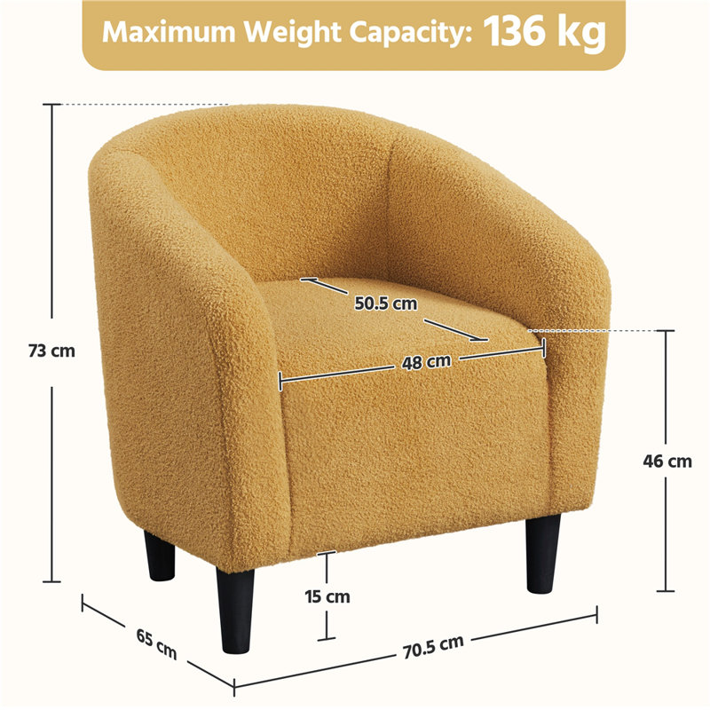 Upholstered Boucle Club Chair, Mustard Yellow