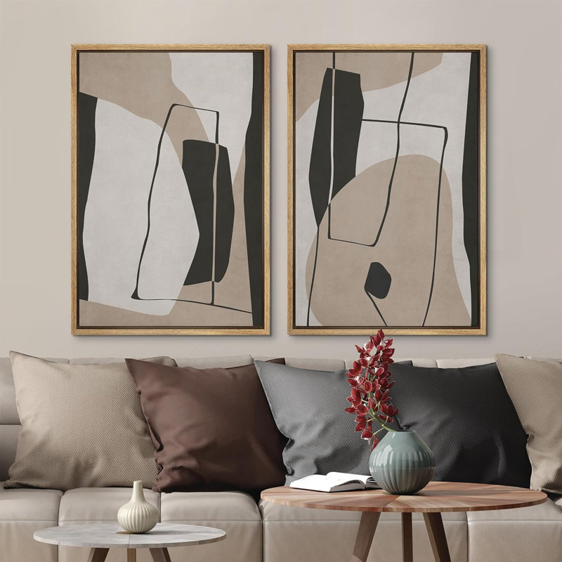 «Emerald Green Mid-Century», 2 pièces sur toile, H 16 po x l 24 po, Encadré naturel