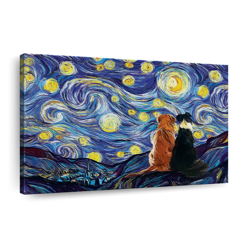 Dogs Journey Starry Night Canvas Print, 34" H x 51" W x 1.25" D