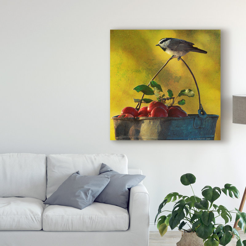 «Apples and Chickadee», reproduction sur toile tendue, H 18 po x l 18 po x P 2 po