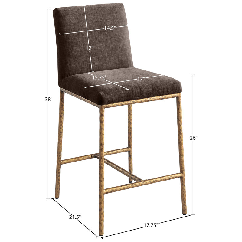 Tabouret de comptoir rembourré Reeves, Or brossé, Tissu chenille brun