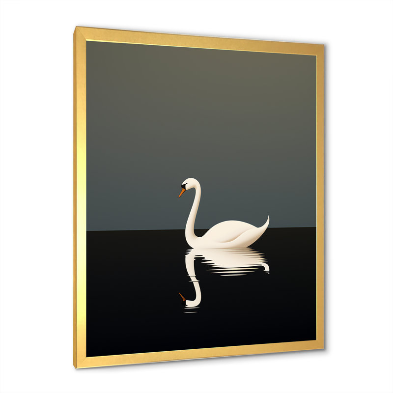 Cygnes solitude en noir et blanc - reproduction d'art sur toile, Cadre photo noir, H 32 po x l 16 po