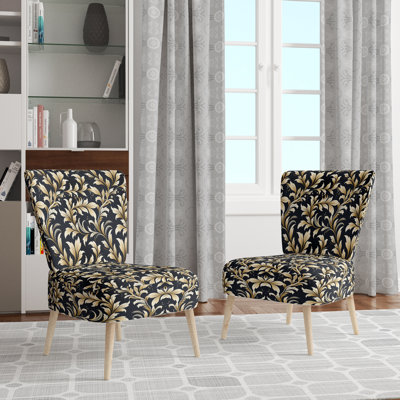 Chaise d'appoint rembourrée bohème et éclectique Beige Sleek Damask Harmony