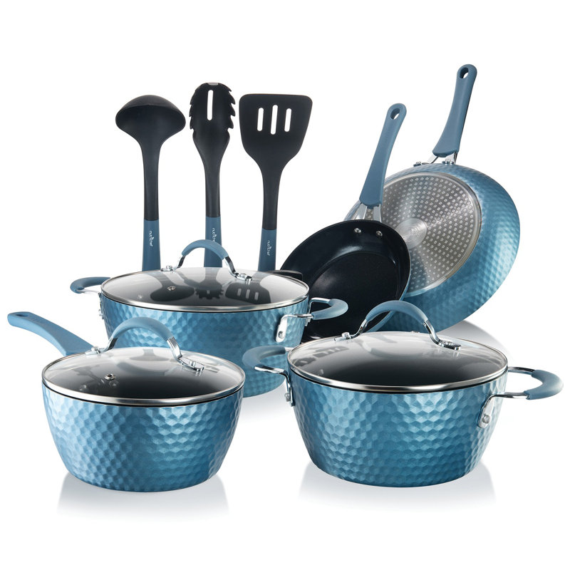 11 - Piece Non-Stick Aluminum Cookware Set, Blue