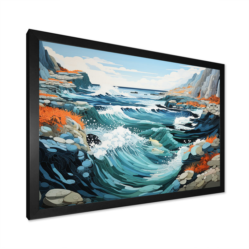 Paysage sauvage de plage I, reproduction sur toile, Cadre simple noir, H 12 po x l 20 po x P 1 po