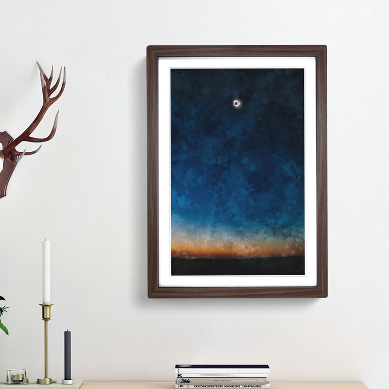 Total Eclipse Of The Sun - Single Picture Frame Painting on MDF, Walnut Framed, 33cm H x 24cm W x 2cm D