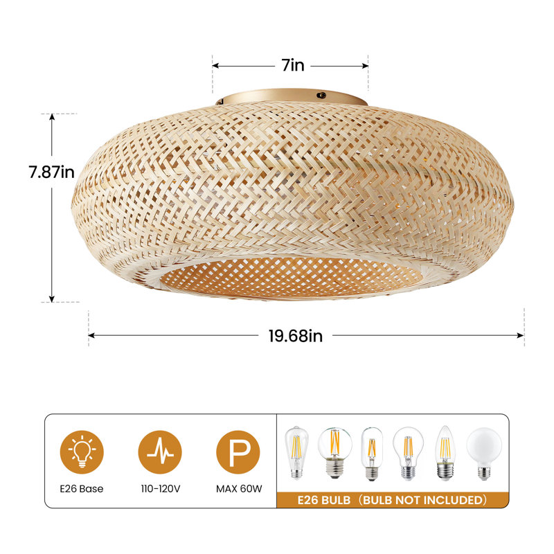 Nihar 20" Boho Rattan Caged Ceiling Fan with Lights