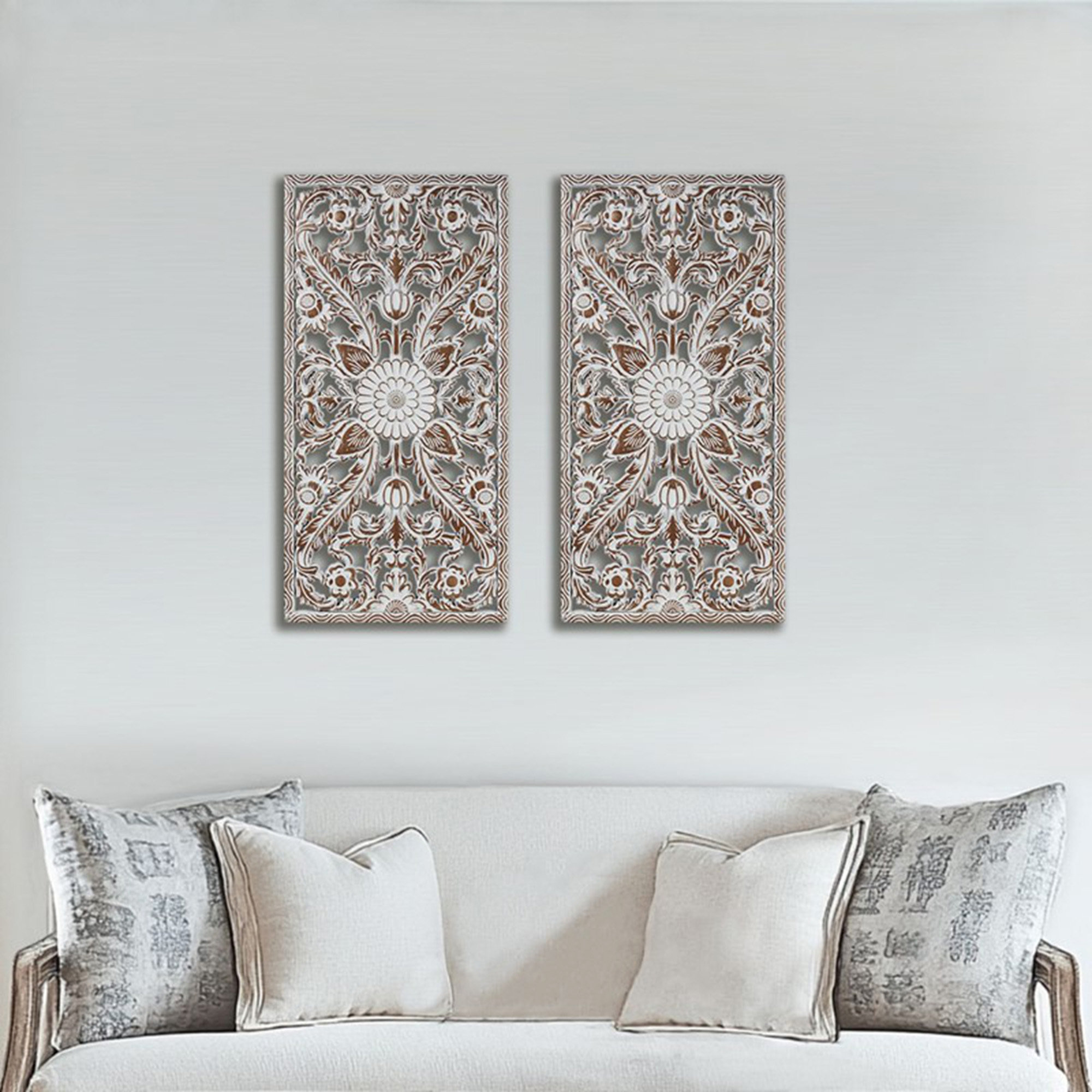 LIYU 2 PCS Botanical Panel Distressed Carved Wood Wall Decor Set | Wayfair