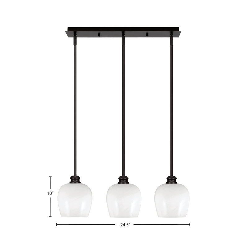 Edge 3 Light Linear Pendalier Shown With 6" White Marble Glass, Espresso