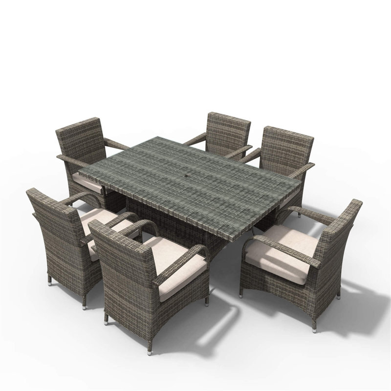 Ensemble repas d'extérieur avec table rectangulaire 7 pièces Hampton en gris, Gris / Gris