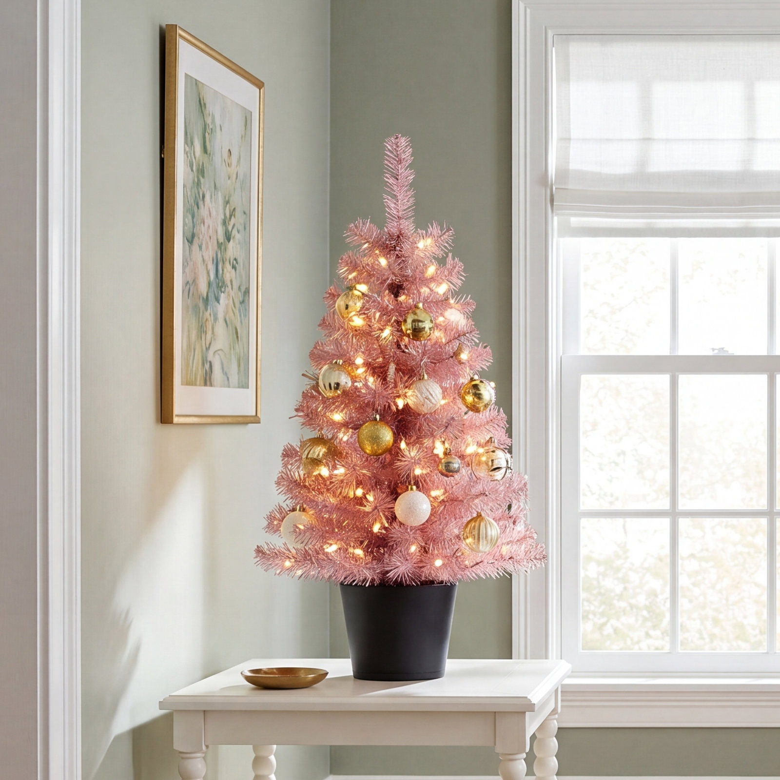 Pink 2' Pre-Lit Pine Christmas Tree