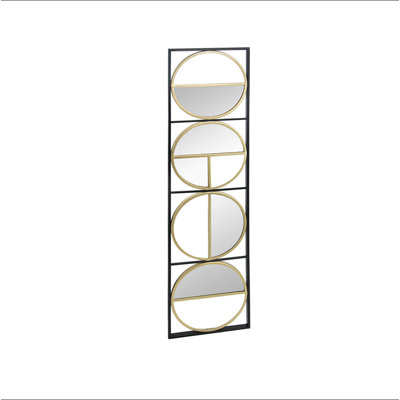 47.2" Eclectic Styling Metal Beaded Black Wall Mirror With Contemporary Design For Bedroom,Liveroom & Entryway