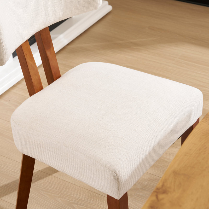 Mid Century Linen Upholstered Dining Chair With Wood Legs, 4