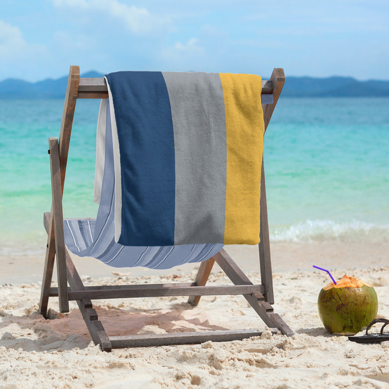 Vancouver Lightweight Beach Towel, Microfiber, Navy Blue/Silver/Gold