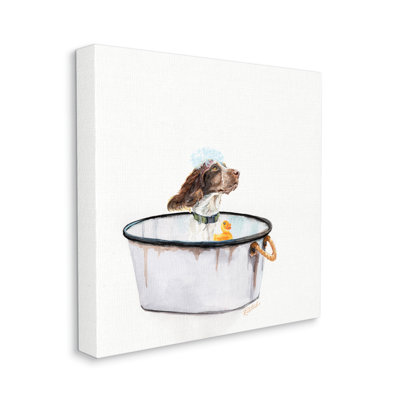 " Dog In Country Bath Tin With Rubber Duck " by Jennifer Redstreake Painting Print